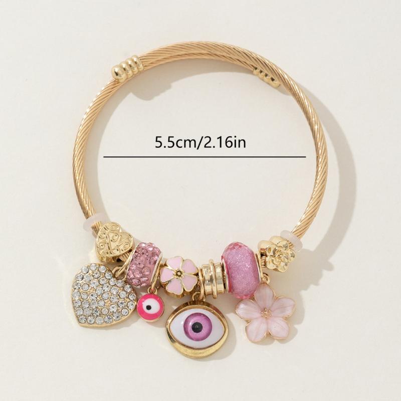 Lucky Blue Evil Eye Multi Element Stainless Steel Circle Beaded Bracelet Bangle Suitable For Women'S Daily Holiday Gifts