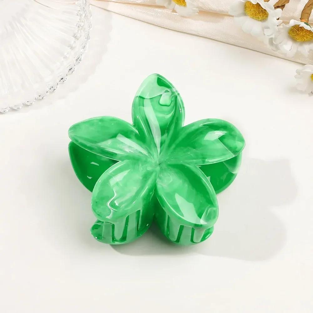 8cm Marble Pattern Frangipani Flower Hair Claw for Women Handmade Dyeing Design Acrylic Large Shark Clips Vacation Accessories