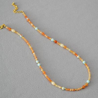 Autumn And Winter New Niche Design Retro Orange Natural Stone Beaded Simple Temperament Commuter Necklace Collarbone Chain
