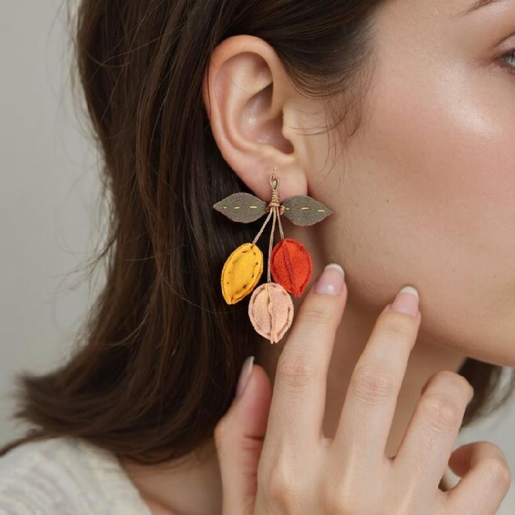 Elegant Autumn Earrings Handmade Fabric Pumpkin Sunflower Dangle Large Statement Portable for Trendy Women Casual Wear