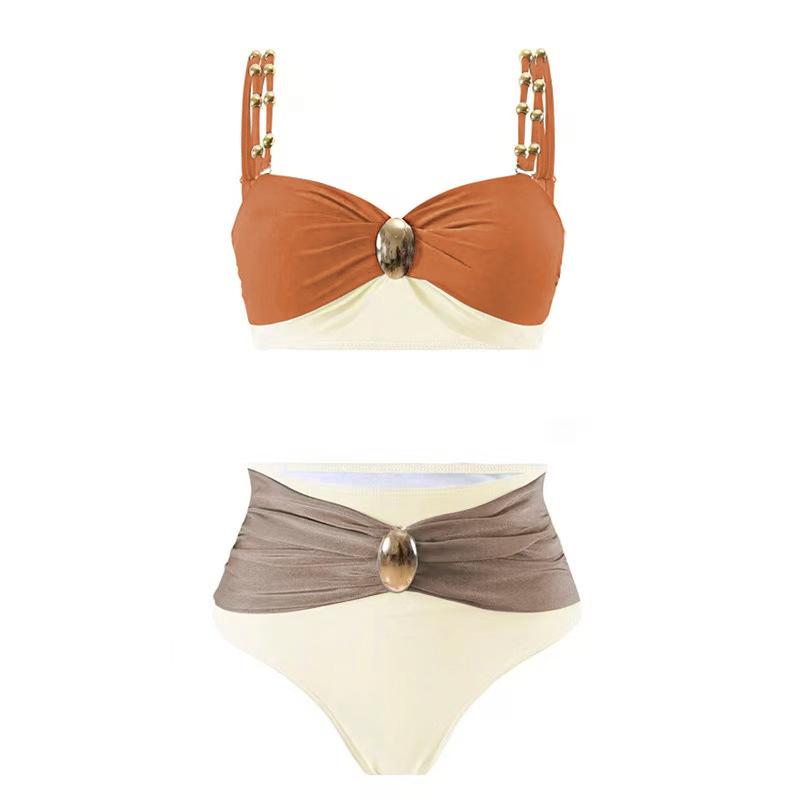 2025 Gold-Plated Color Block High Waist Bikini for Women