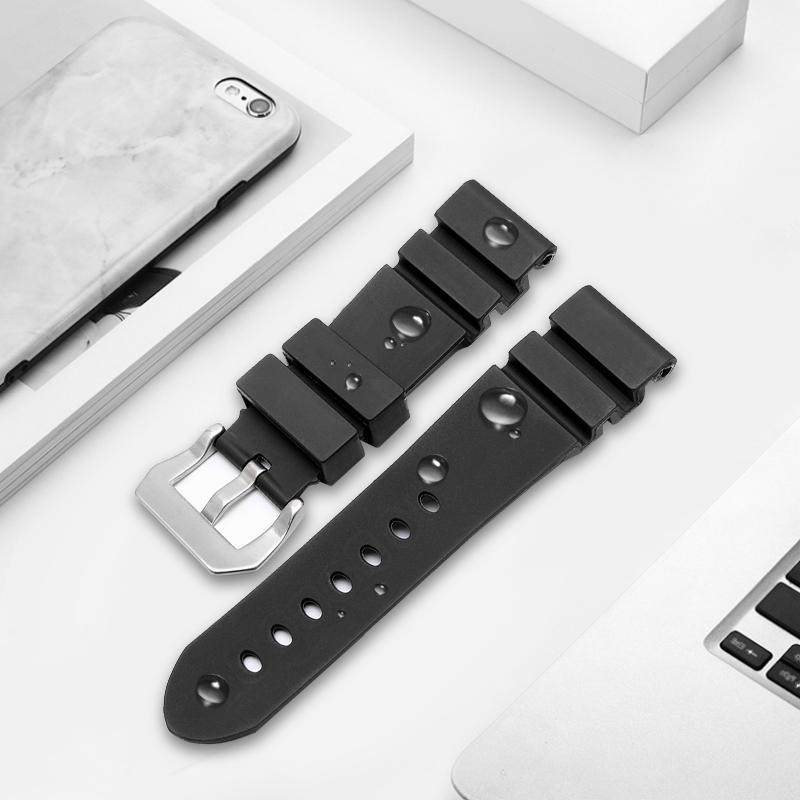 24mm 26mm Rubber Watch Band for Panerai Luminor Submersible Lightning 1164 PAM01209 Black Universal Silicone Strap Watch Band onSamsung Smart Watches