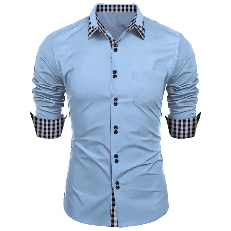 Men Plaid Color Block Long Sleeve Casual Business Fashion Daily Shirt
