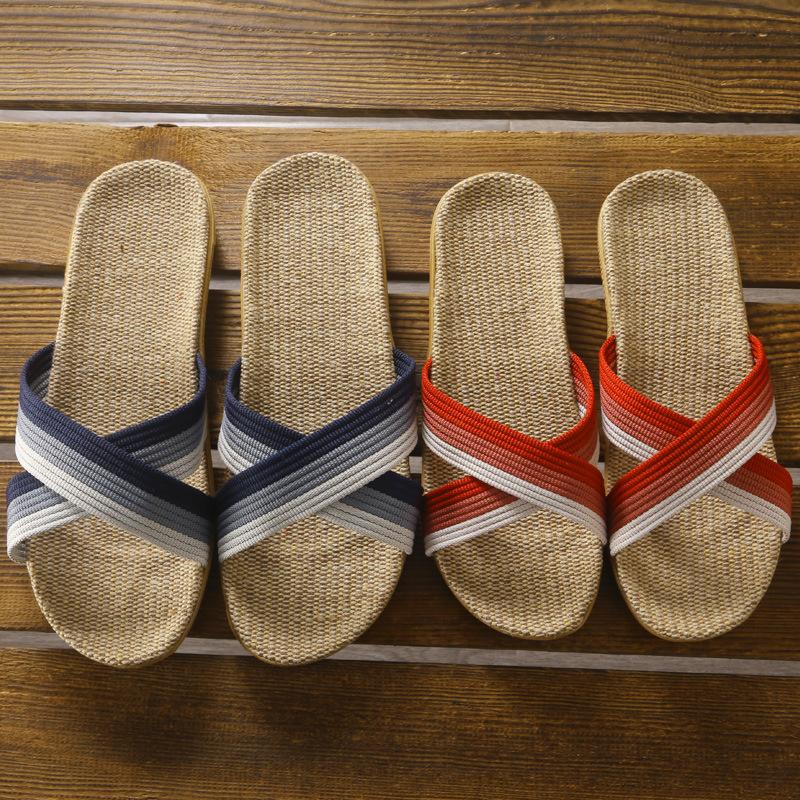 Linen Slippers Women's Summer Lightweight New Couples Home Indoor Thick Bottom Comfortable Cross with Cool Slippers Men