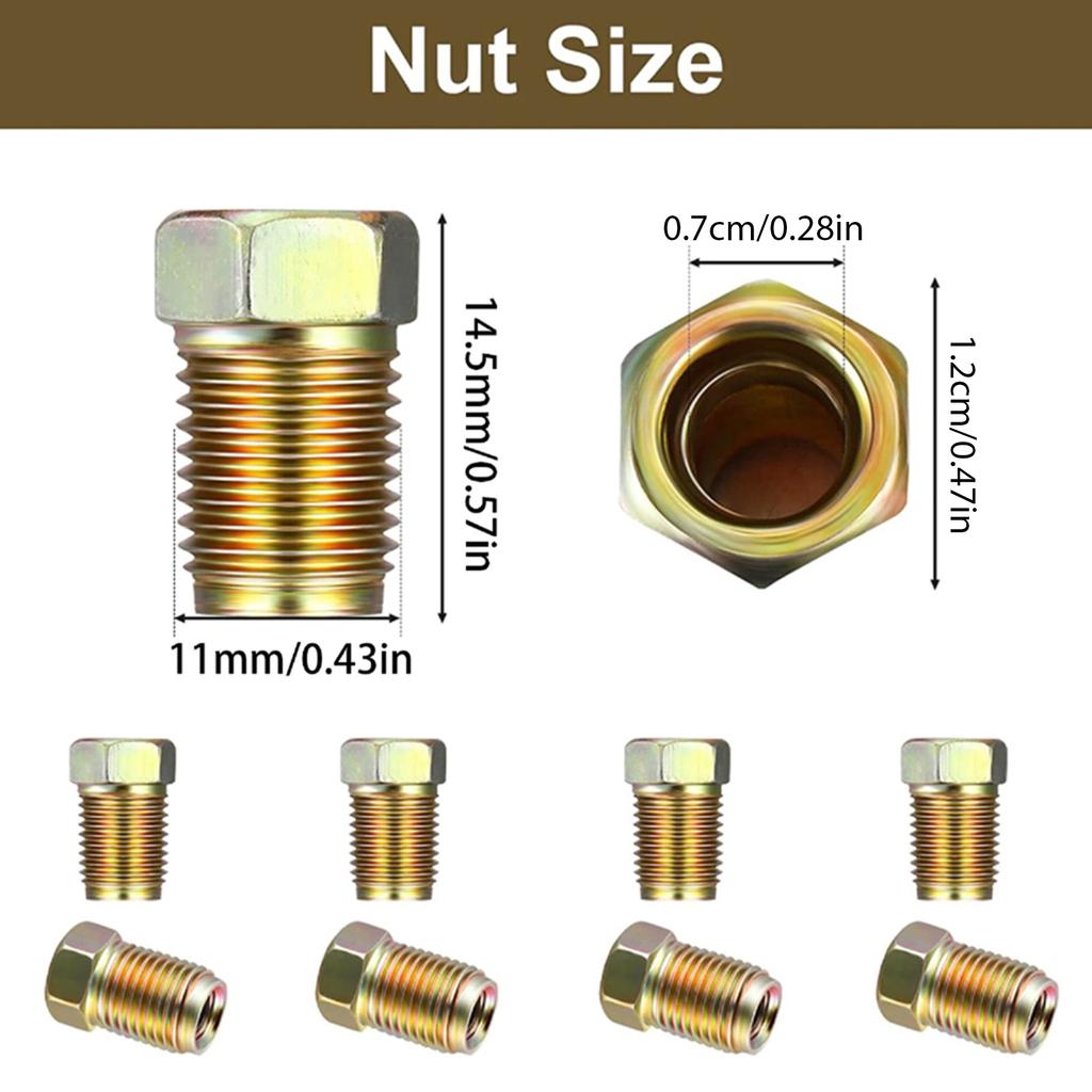 Brake Line Fittings 12Pieces Car Unions 7/16-24 Threads Nuts Assortment for 1/4" Camper Brake Line Tube Fittings