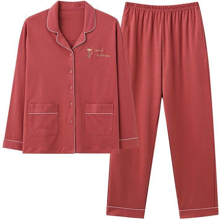 Double-sided 100% Cotton Pajamas Women's Spring and Autumn Long-sleeved Plus Size Cardigan Young and Middle-aged Ladies Cotton Suit Home Service