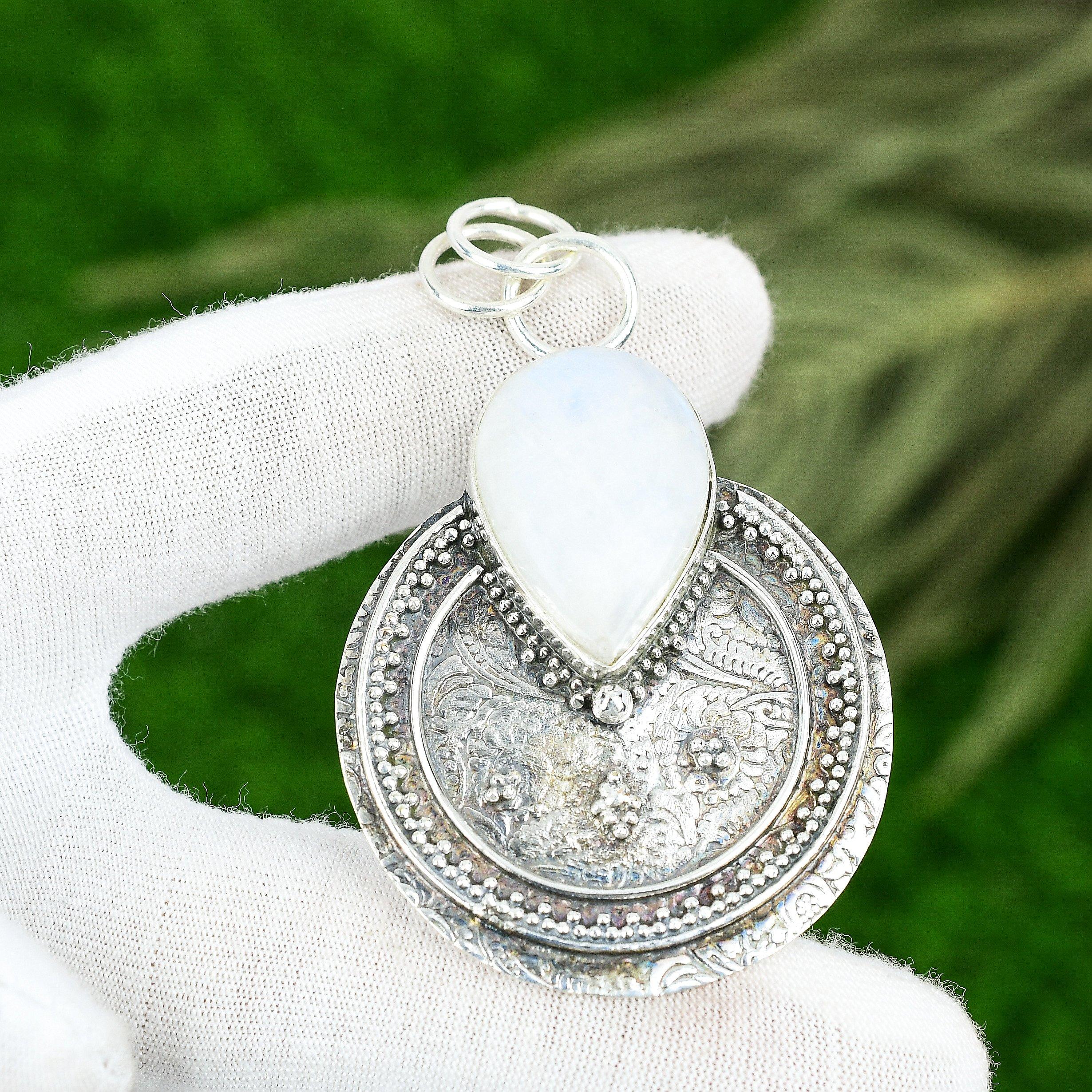 Mothers day Sale Sterling Silver Rainbow Moonstone Stone Crown Chakra Pendant