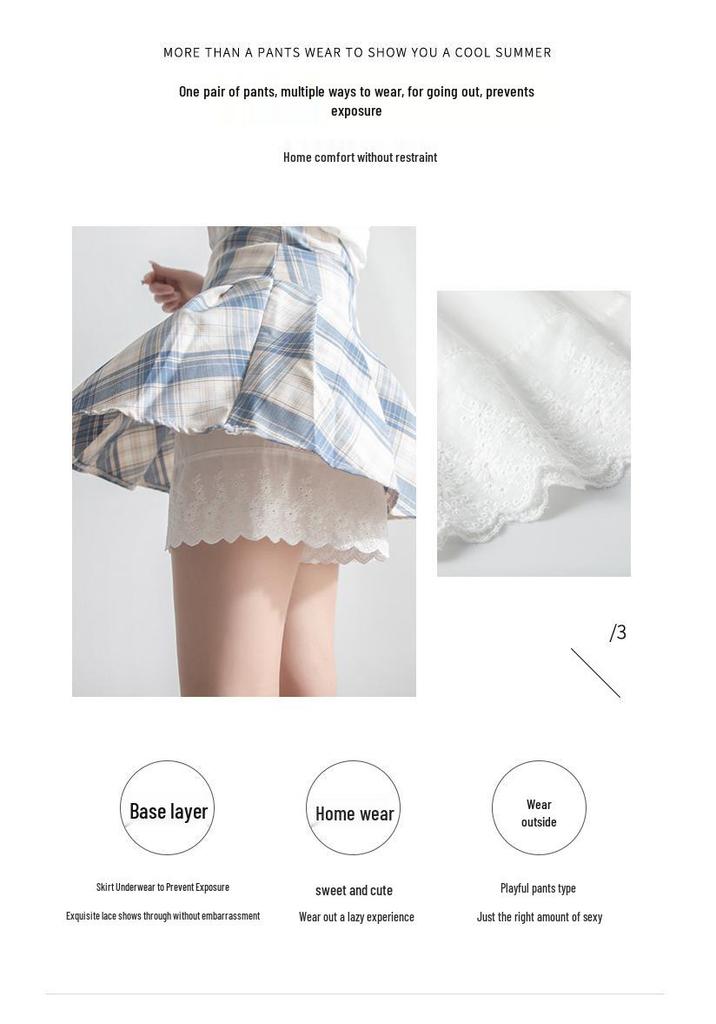 26 Summer Women's Pure Cotton Lace Trim Hanfu Safety Shorts – Anti-Exposure, Loose Fit, Outdoor Wear, White