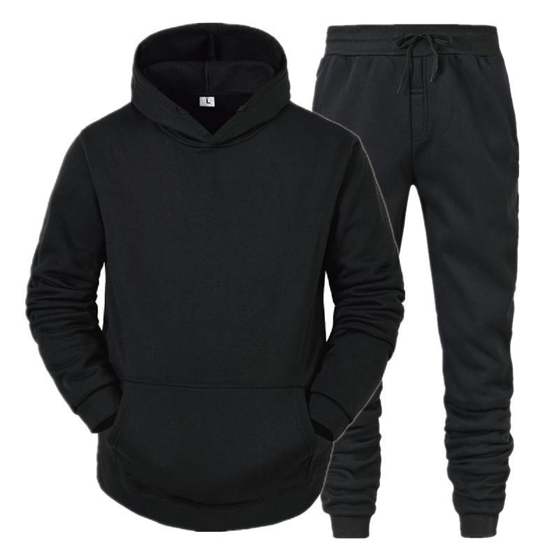 Autumn and winter men's hooded pullover sweater set casual sports hoodie sweater trousers two-piece set