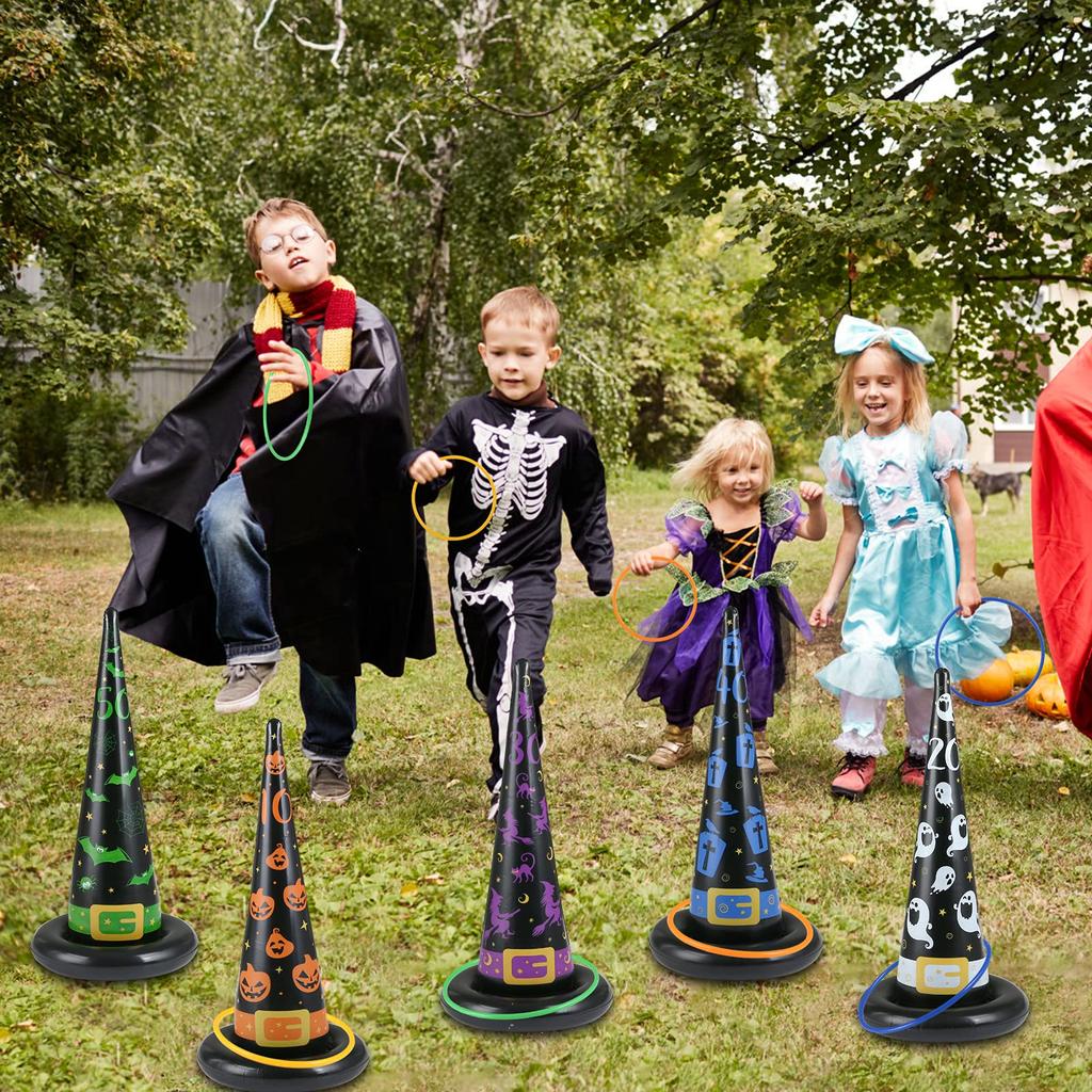 LEMESO Halloween Ring Toss Game Toy Set for Kids, 16 Pieces, Family Sports Action Game, Halloween Goods, Cosplay, Includes Air Pump, Family Ring Toss