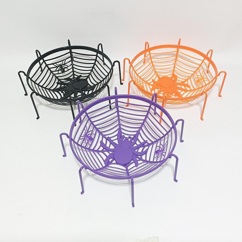 Halloween Decoration Black Spider Web Bowl with Stand Fruit Plate Candy Biscuit Package Basket Bowl Halloween Party Supplies