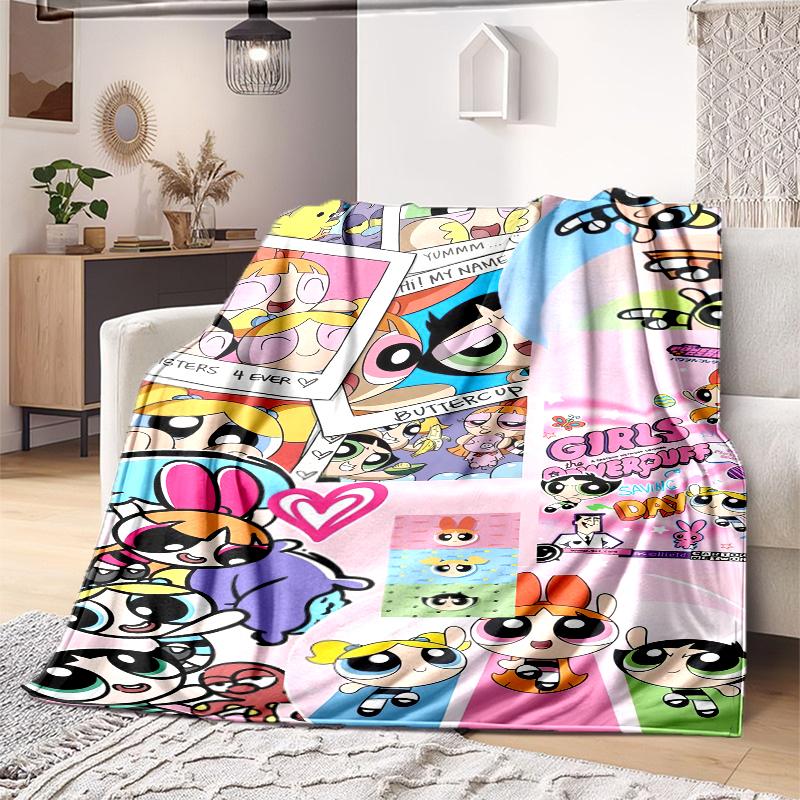 1PC The Powerpuff Girls printed blanket, all season lightweight home office outdoor nap multifunctional blanket A6