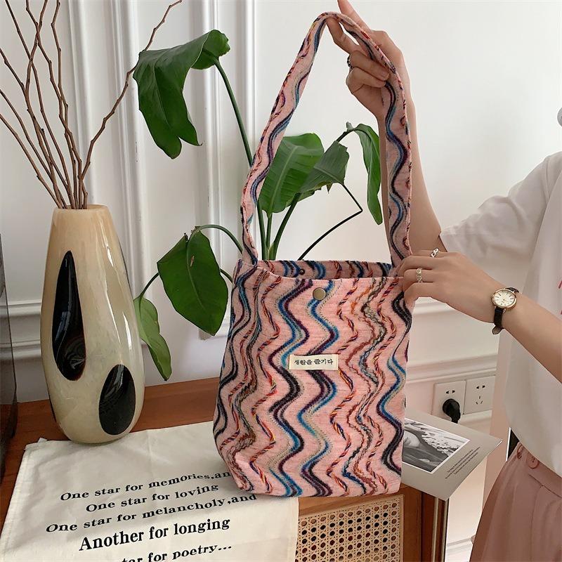 3 seaside vacation style rainbow striped shoulder bag spring and summer new large-capacity canvas bag handbag