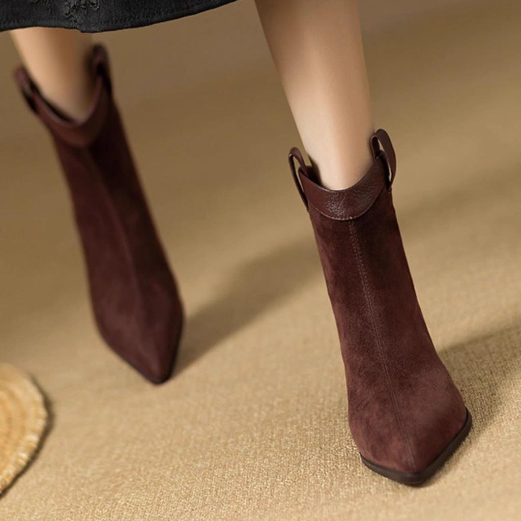 Fashion Ankle Boots for Women Pointed Toe Leather Splicing Suede Booties Chelsea Non Slip Autumn On Offer New Rock In Woman Short Shoes