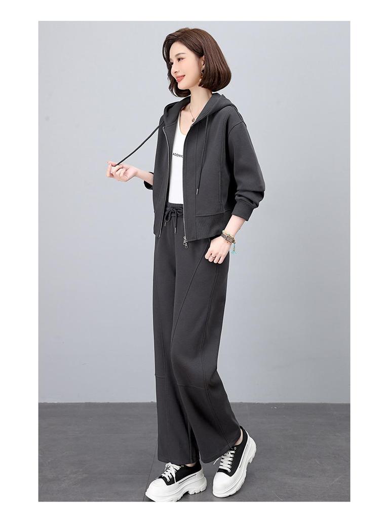 Women's Spring & Autumn 2025 Fashionable Casual Sportswear Set: Loose Sweatshirt & Wide-Leg Pants Two-Piece 