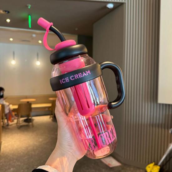 1300ML Cute Straw Water Bottle Leakproof Lid Adjustable Strap Portable Travel Cup Large Capacity Fitness Bike Bottle BPA-Free Summer Cold Water Pot
