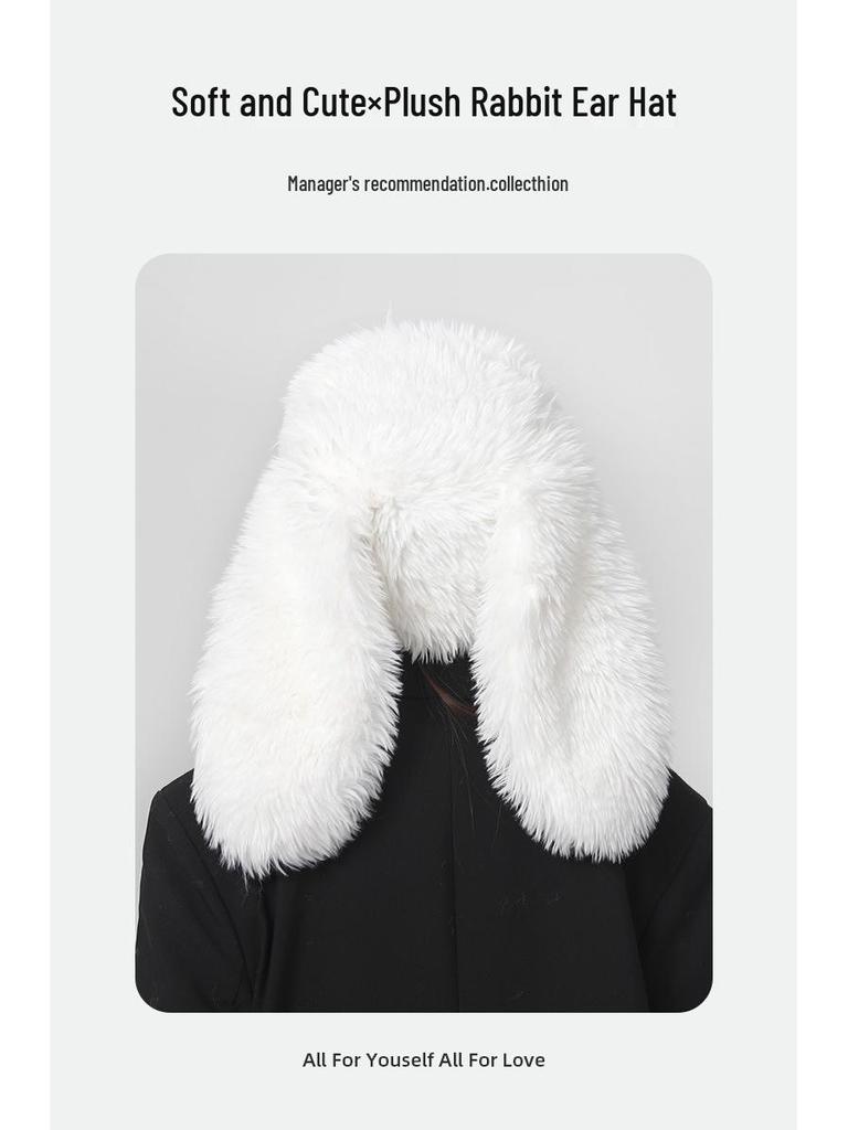 Sweet Rabbit Ear Plush Hat for Women - Winter Warm & Cold-Proof Beanie with Ear Protection