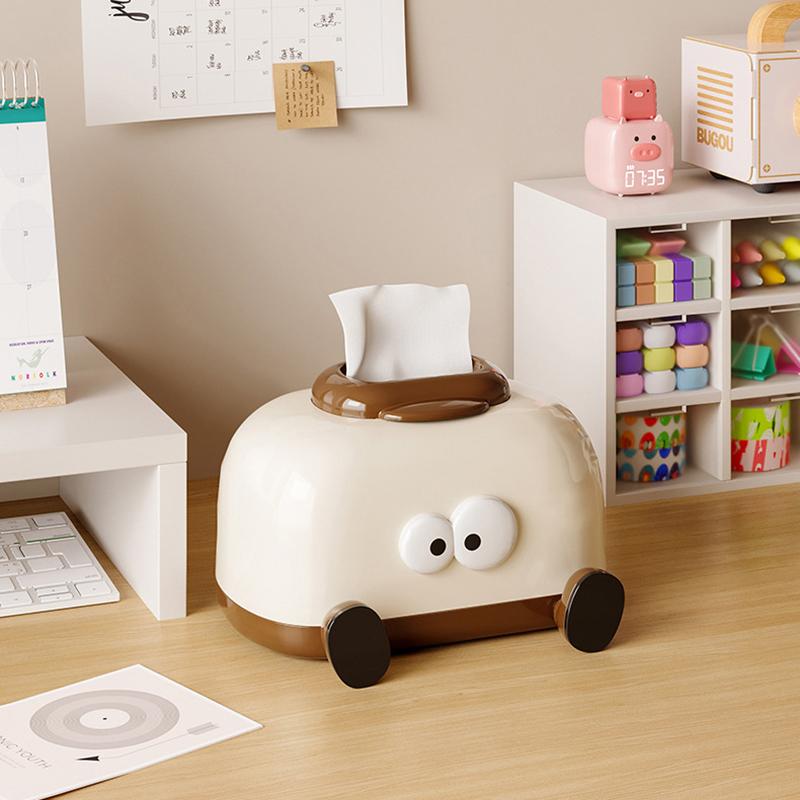 Kawaii-Cartoon-Taschentuchbox aus Kunststoff, dekorativer Serviettenhalter mit großer Kapazität und Feder-Taschentuchspender, Wohnzimmerdekoration