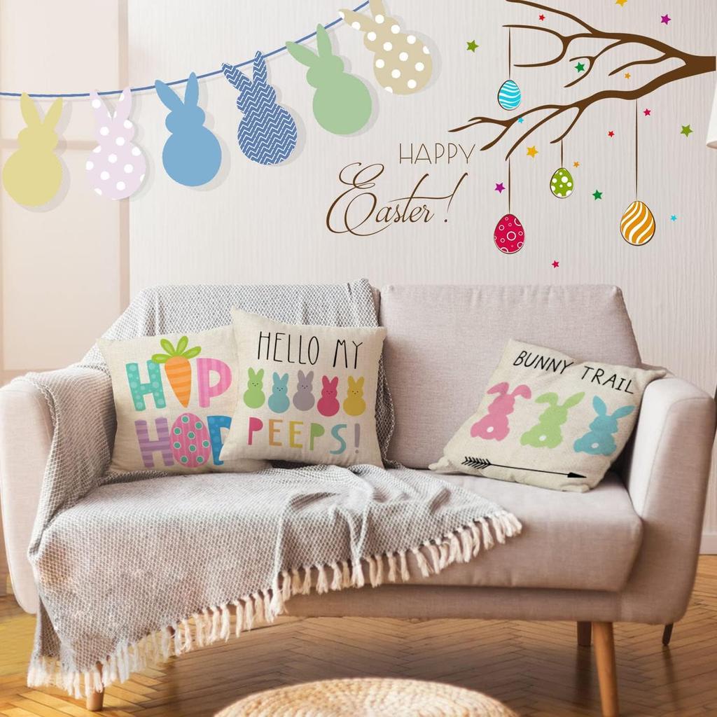 Easter Pillow Covers 18x18 Inch Set of 4PCS Easter Decorations Bunny Truck Hello Peeps Hip Hop Spring Farmhouse Throw Pillows Cover for Home Decor