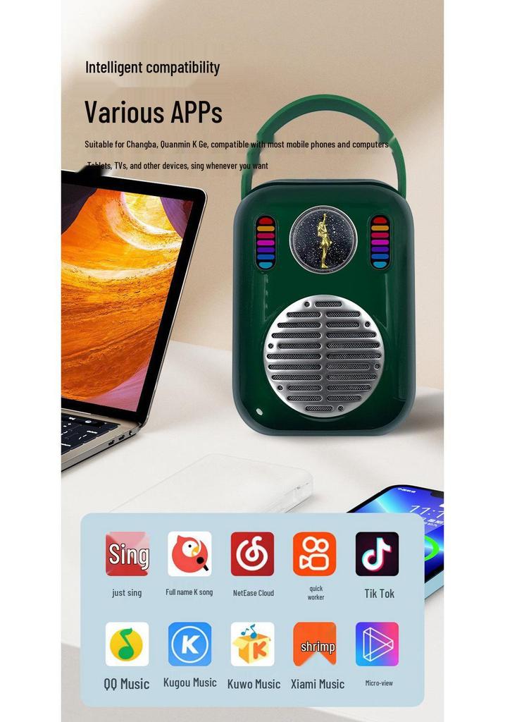 Portable Bluetooth Wireless KTV Speaker and Microphone Set for Outdoor and Home Use