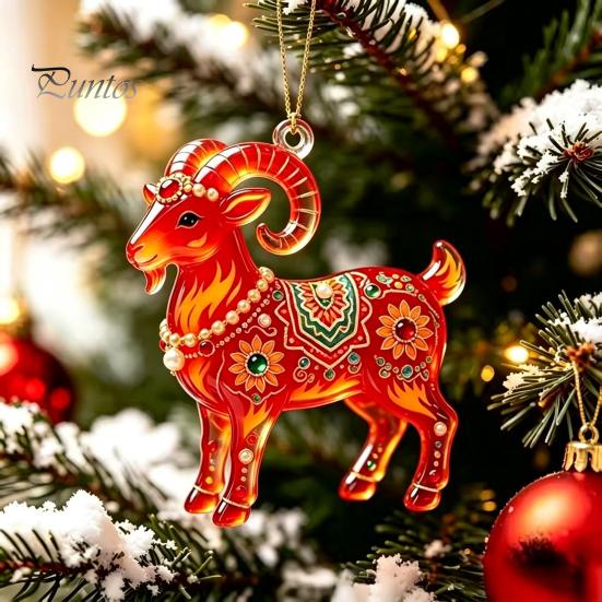 Festive Atmosphere Supplies 2PCS Christmas Goat Hanging Ornaments, Decorative 2D Acrylic Tree Ornament for Restaurant Pendants, Lightweight Ornaments