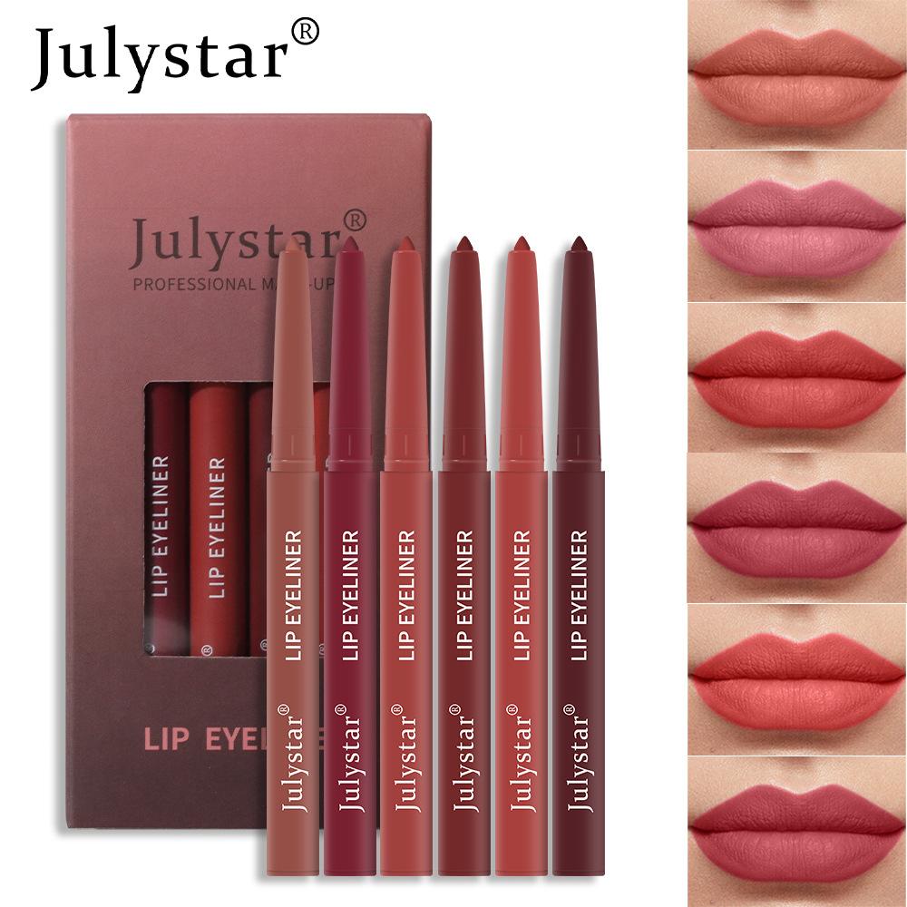 Julystar 5Pcs Matte Lip Liner, Waterproof Lip Liner Kit, Highly Pigmented Smudgeproof Nude Pink Red Lip Contour Makeup Gift Set 6pcs