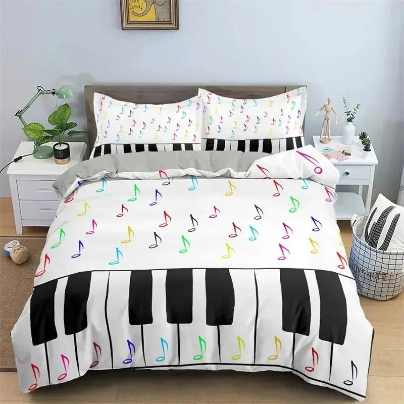 Music Theme 3D Microfiber Musical Symbols Comforter Cover Violin Piano Pattern Bedding Set Twin King Single Queen Size
