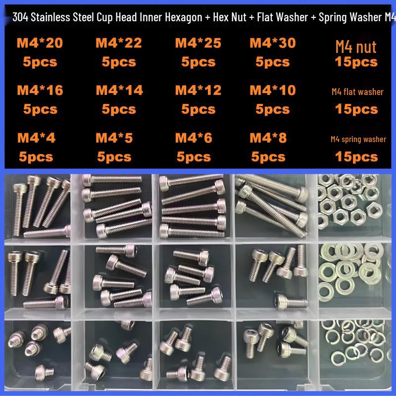 360-Piece High Strength Grade 12.9 Internal Hex Socket Screw and Hex Nut Set (M3, M4, M5, M6)