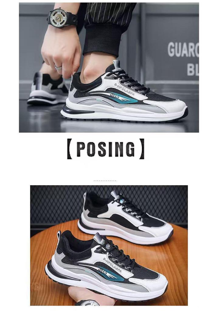 Men's Trendy Casual Black Leather Running Shoes - Soft Sole, Autumn/Winter Sports Dad Sneakers