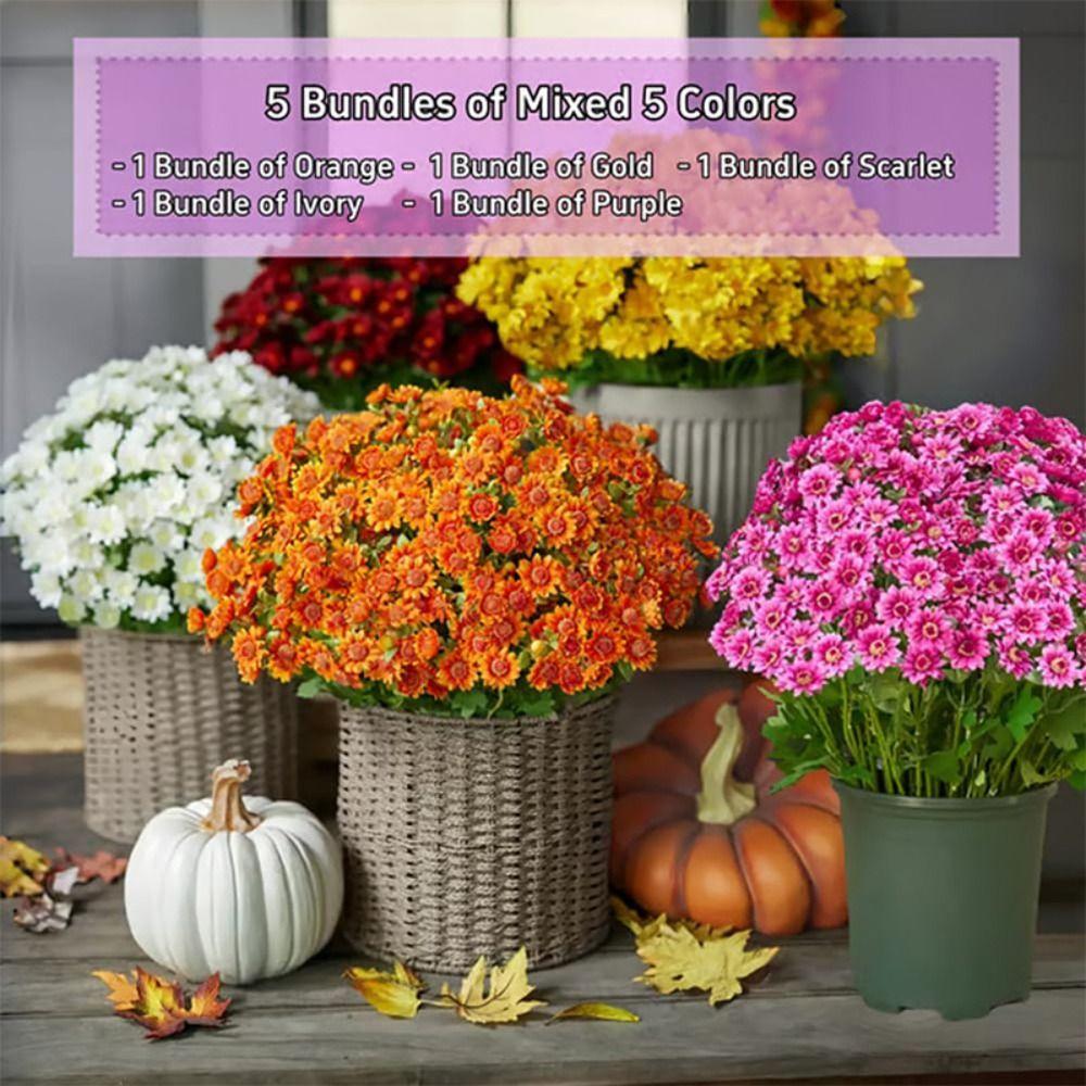 21 Heads Artificial Outdoor Sunset Mums Flowers Multicolor Simulated Flower  for Garden Porch Decor