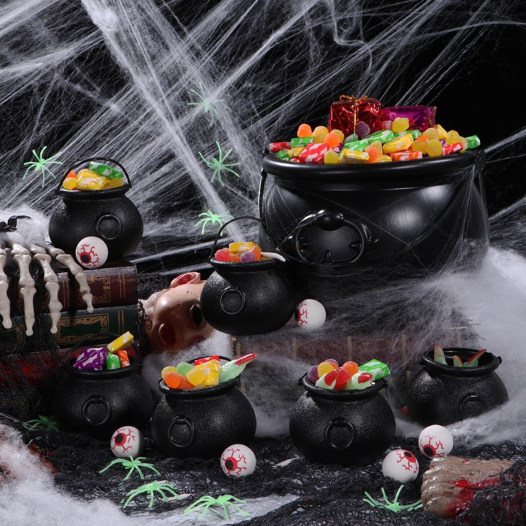Hemoton 7KS Černý kotlík 6KS Oční bulvy Halloween Candy Bucket Rychlovarná konvice Pomůcky na párty Dekorace