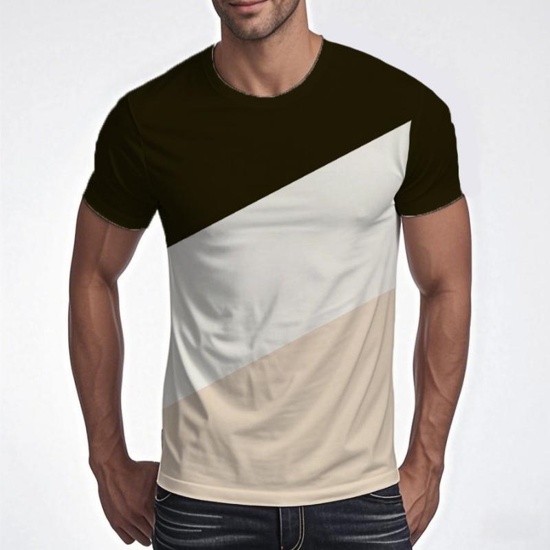 Retro contrasting splicing men's T-shirt, simple and fashionable for daily wear in summer, 3D printed T-shirt, casual oversized T-shirt
