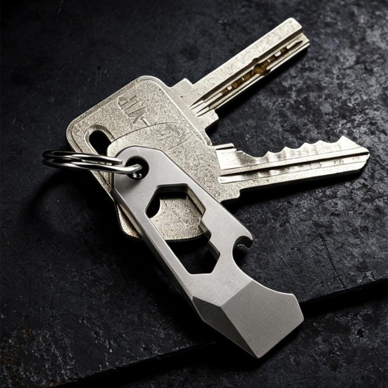 Key Holder Tool for Packages and Drink Bottles with a Single Metal Body and Carry Hole for Everyday Use on Key Hardware, a Pack, or a Belt