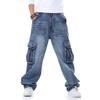 2026 Nuovo Marchio Stile Giapponese Uomo Pantaloni Cargo Dritti in Denim Jeans Biker Uomo Larghi Sformati Jeans Blu Con Tasche Laterali Jeans Uomo