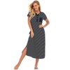 Women's Striped Over The Knee Long Nightdress Short Sleeve Homewear