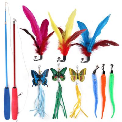 11pcs/set Feather Cat  Toys Colorful Feather Cat Teaser Exerciser Cat Wand Interactive Tools