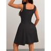 Fashion Solid Color Party Square Neck Backless Mini Slip Dresses 2025 New Elegant High Waist Club Pleated Short Dress