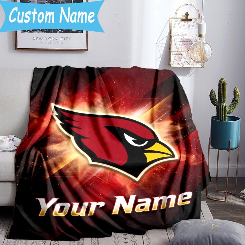Custom Name Cardinals football Blanket Flannel Blanket for Camping, Hiking, Garden Parties, Picnic Essentials,gift for family and friend