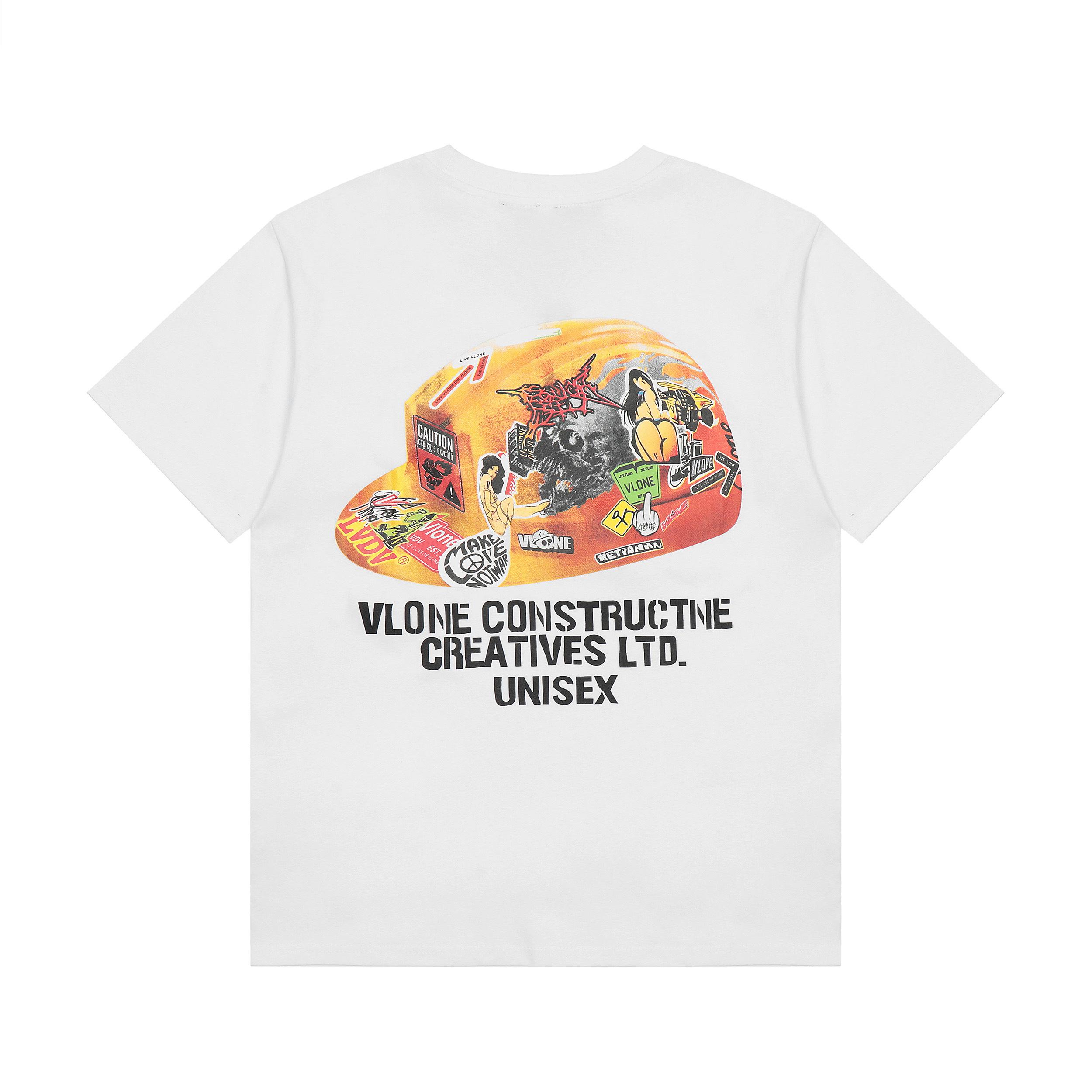 VLONE Summer Men s and Women s Construction Helmet & Skeleton Print Oversized T-shirt S
