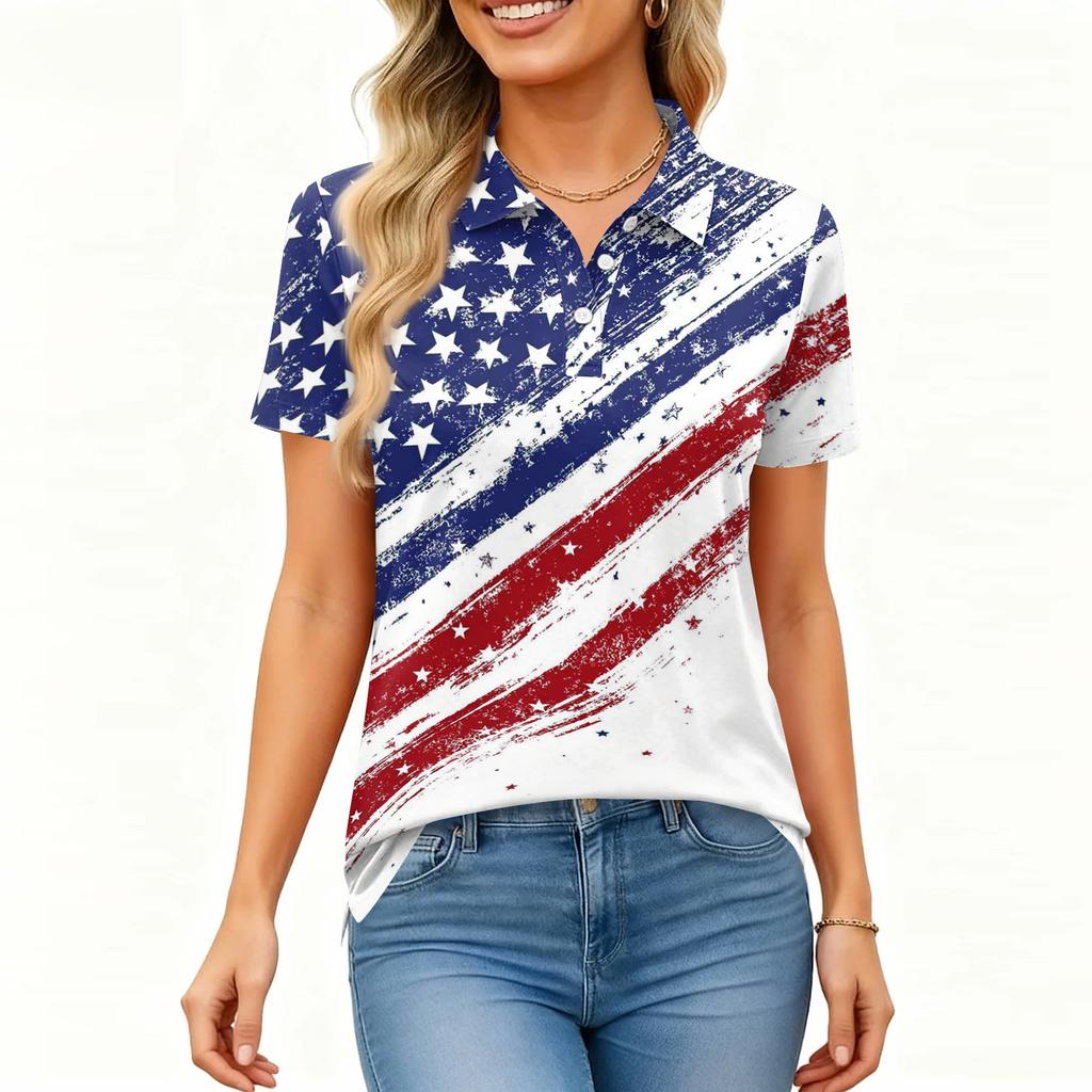 Women's Fashion Casual Lapel Short Sleeve Printed Shirt Women's Button Up Tops