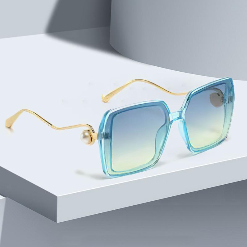 Sunglasses For Women Gradient Blue Yellow Frame Glasses Unique Double Frame Design Golden Spherical Decoration Modern Fashion