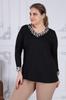 Damen Übergröße Bluse Schwarz Glitzer Detaillierte Langarmbluse G051 1U