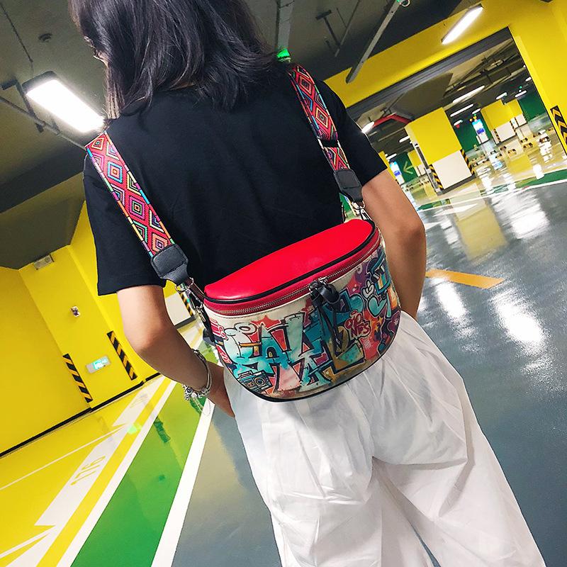 Fashion Hiphop Cartoon Street Style Graffiti PU Leather Messenger Bag Female Travel Women Shoulder Bags Crossbody Bag Ladies Handbag