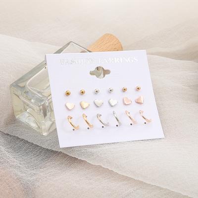 17KM 20/9-piece Set of 3-color Earrings, Creative Heart Earrings, Women's Earrings, Simple Ear Ring Set for Women Jewelry Accessories