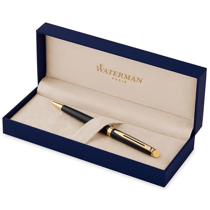 WATERMAN Hemisphere stylo bille, noir brillant, attributs dorés, recharge bleue pointe moyenne, Coffret cadeau