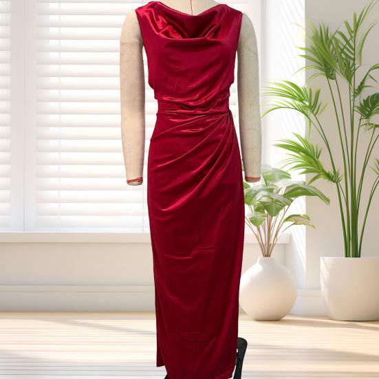 Women's Satin Ruched High Slit Bodycon Maxi Dress Sexy Sleeveless Cocktail Party Wedding Guest
