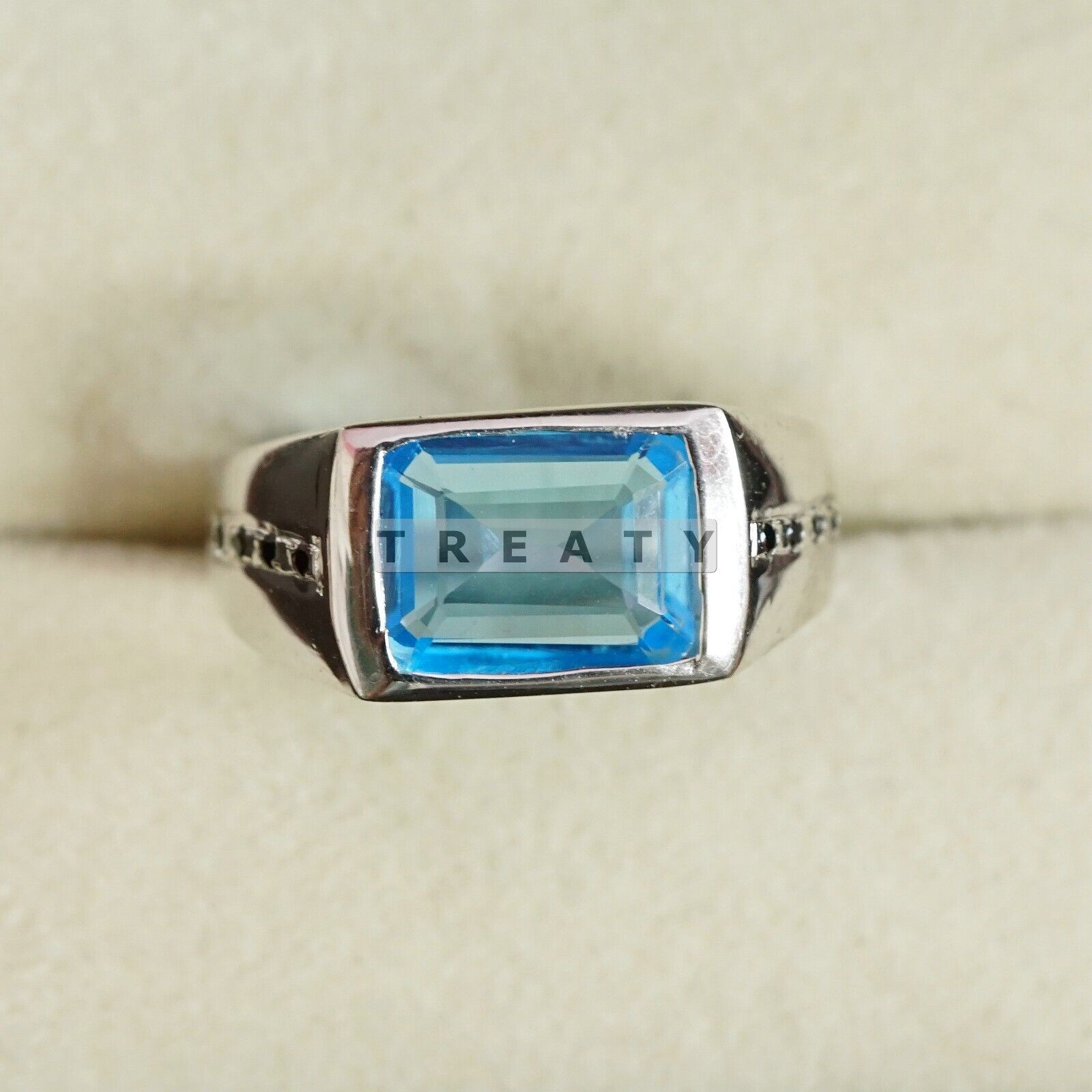 

Blue Topaz Baguette Cut Gemstone With 925 Sterling Silver Ring For Men s #B741 JL375692830848 4-16 US срібний