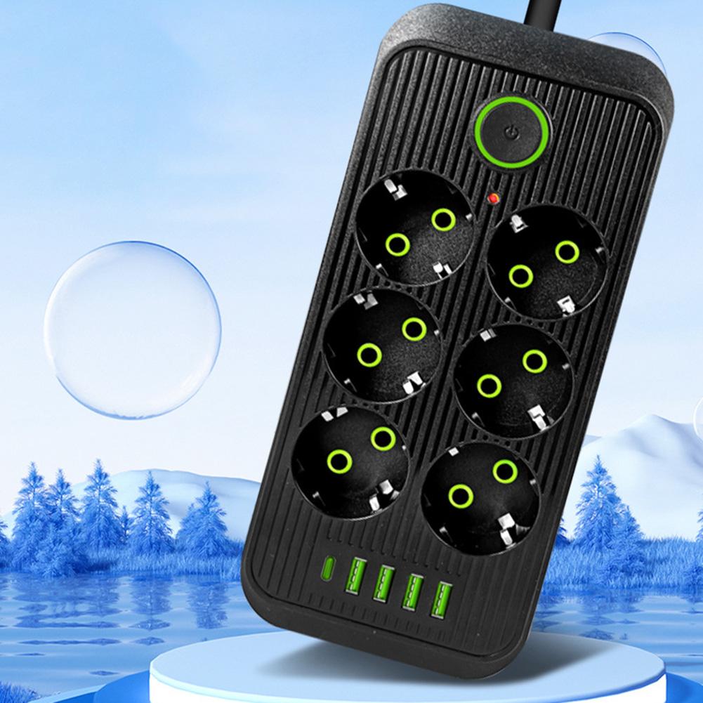 

EU Plug AC Outlet Smart Power Strip Multiprise Extension Cord Electrical Socket Network Filter With 4 USB 1 Type-C Fast Charge EU Plug чорний
