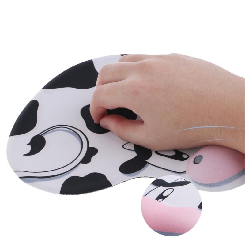 Cartoon Cow Mouse Pad With Integrated Wrist Cushion Firm Rubber Grip Wrist Support Mousepad For Desktop Stability