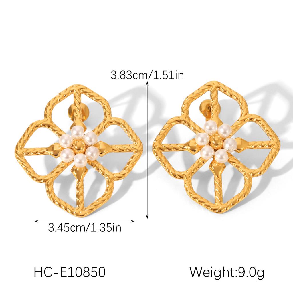 Women's Fashion Versatile Pearl Flower Stud Earrings, Western Style Ins Titanium Steel Ear Jewelry